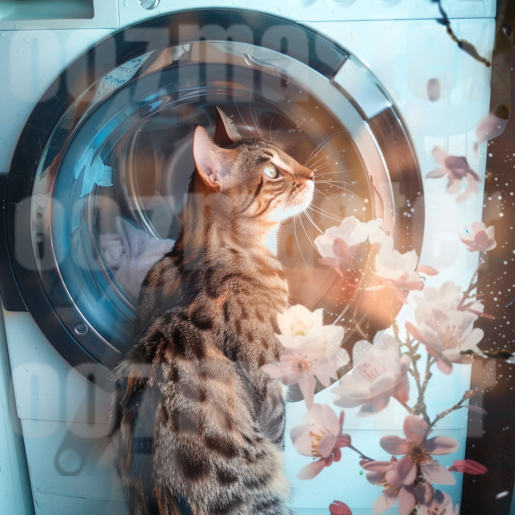 Кошка рядом со стиральной машиной